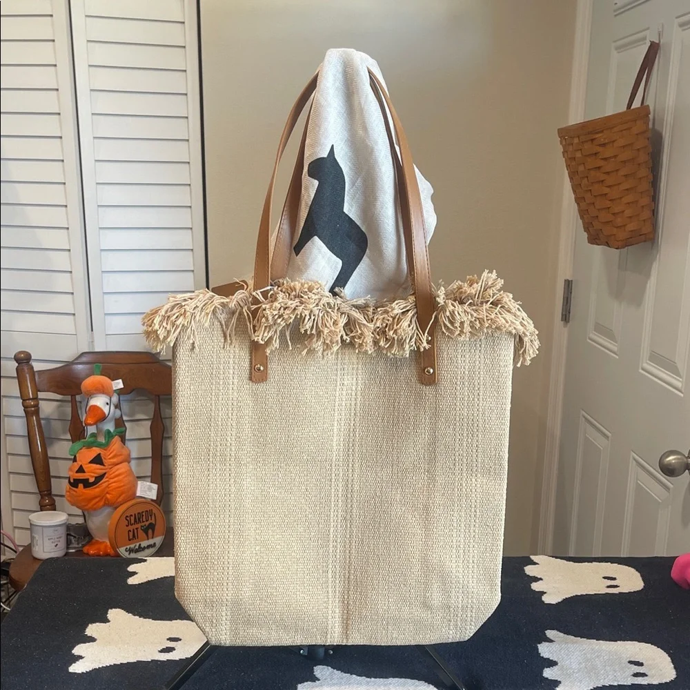 Prada Cream Tote with Fringe Accents - Picture 1 of 1